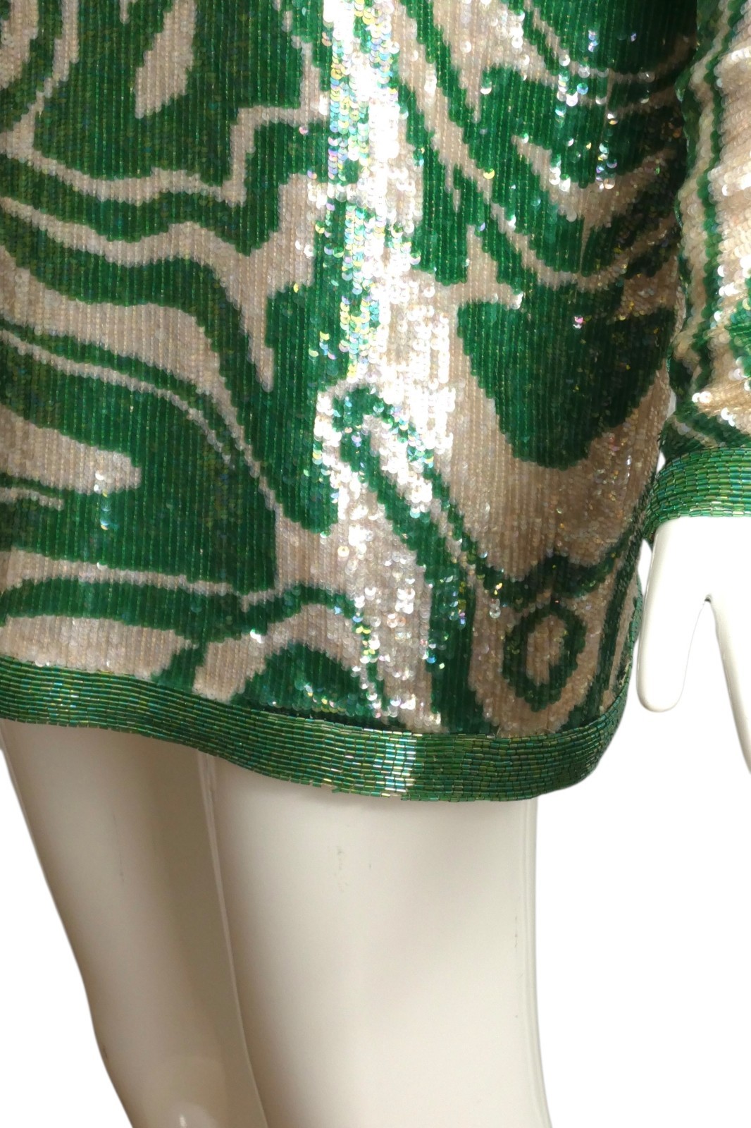 PIERRE CARDIN – 1989 Green & Ivory Sequin Cocktail Dress, Size 10