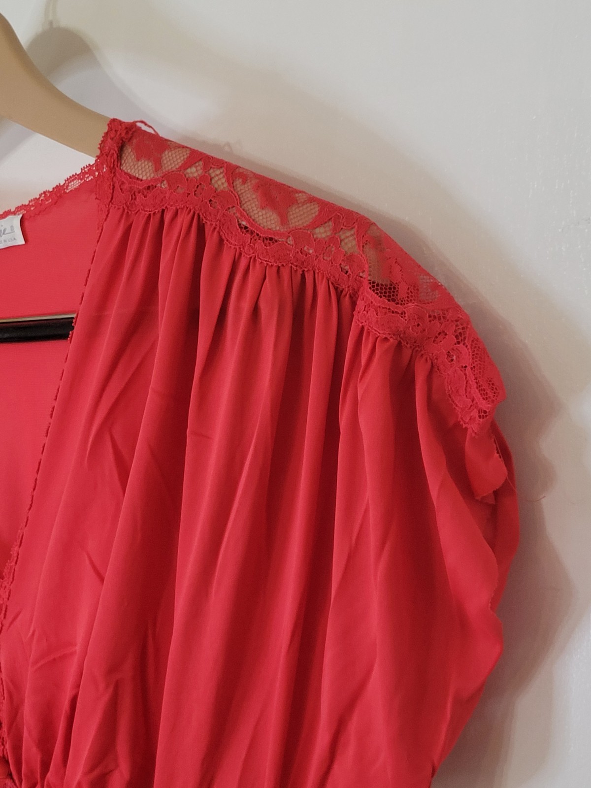 Miss Elaine Nylon Nightgown Red Lace Sz M Lingerie Chemise USA
