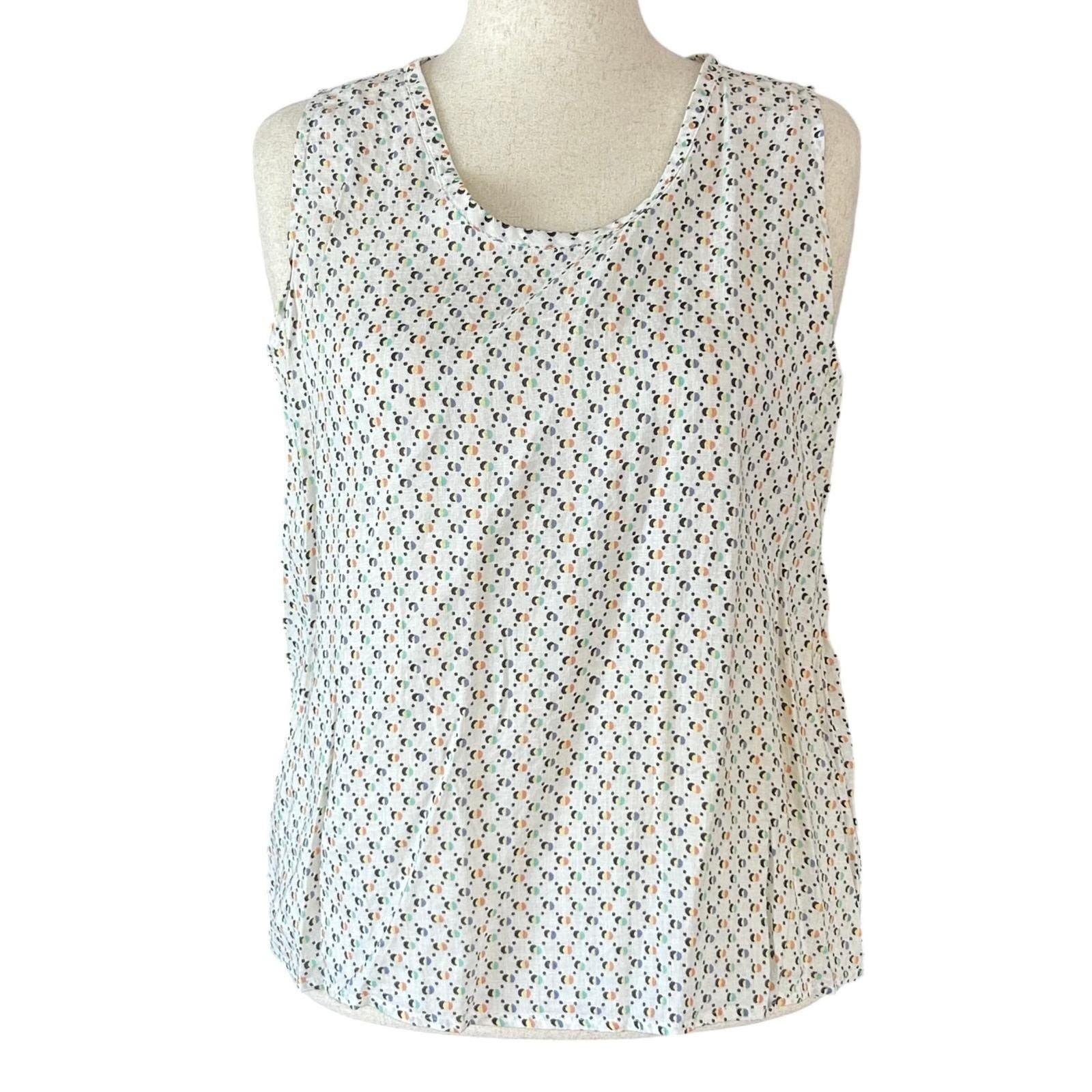 FLAX 2 Piece Shirt & Tank Set Women Large Cream Dot Linen Lagenlook Coastal Art