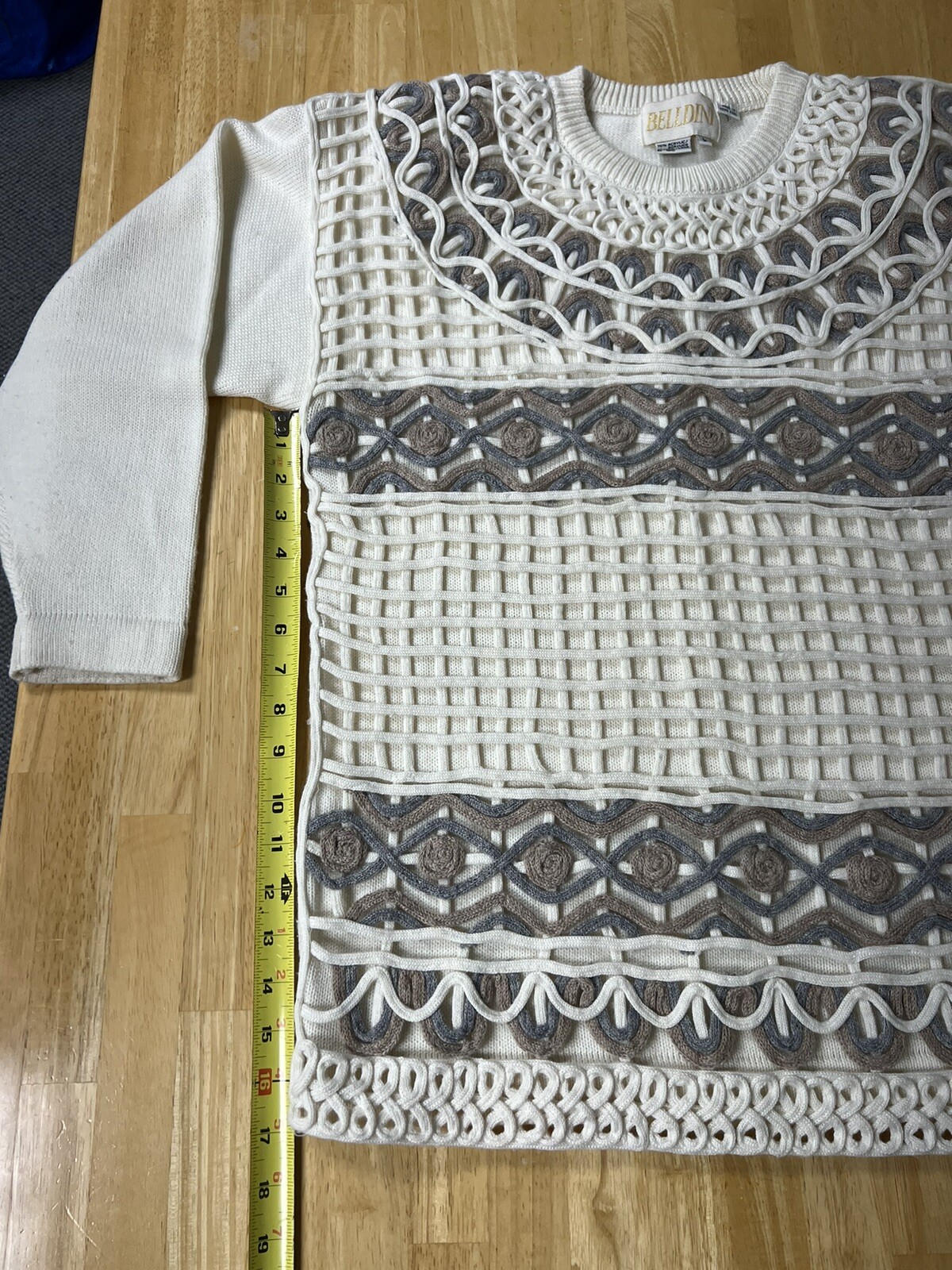 BELLDINI Vtg 80s Wool & Acrylic Pullover Size Large Hong Kong Shoulder Pads Read