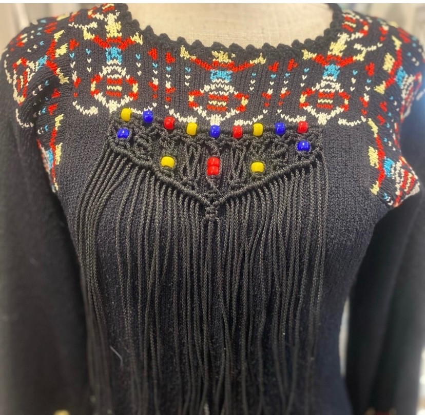 VTG Fringe and Beaded 70s Knit Dress size small
