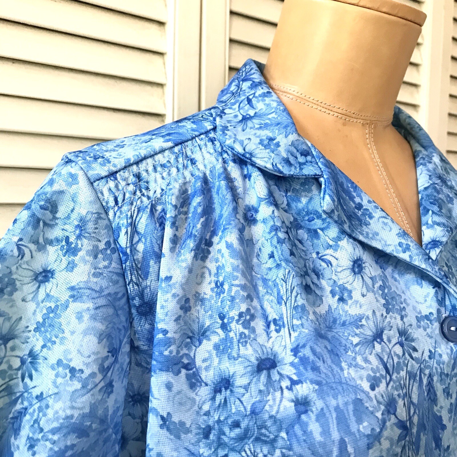 A Nancy Frock Shirt Dress Vintage Size 14 Blue Floral Short Sleeve Wear Anywhere