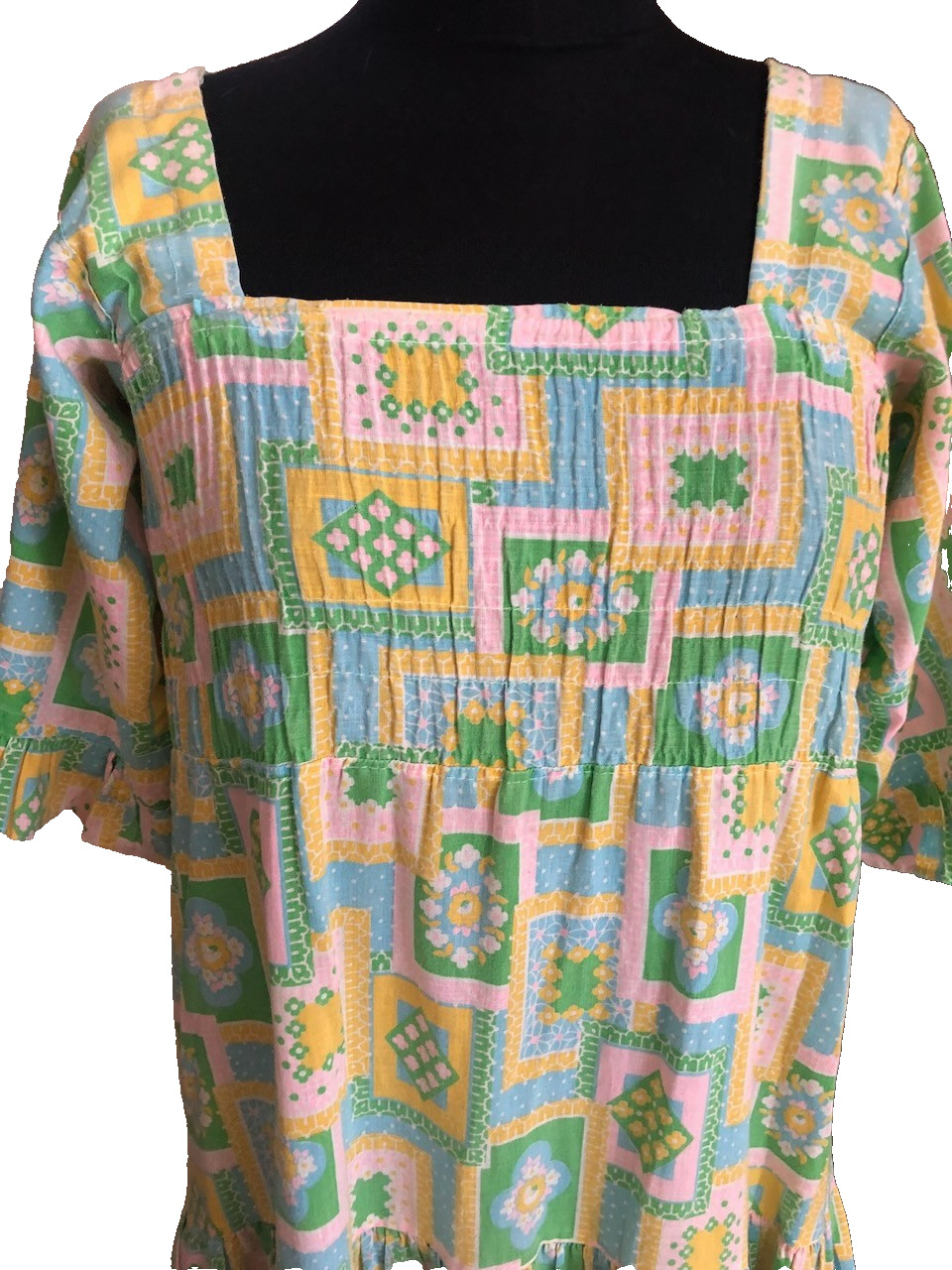 Vintage Peasant Garden Cotton lightweight Peasant dress Iowa Farm Milkmaid M/L