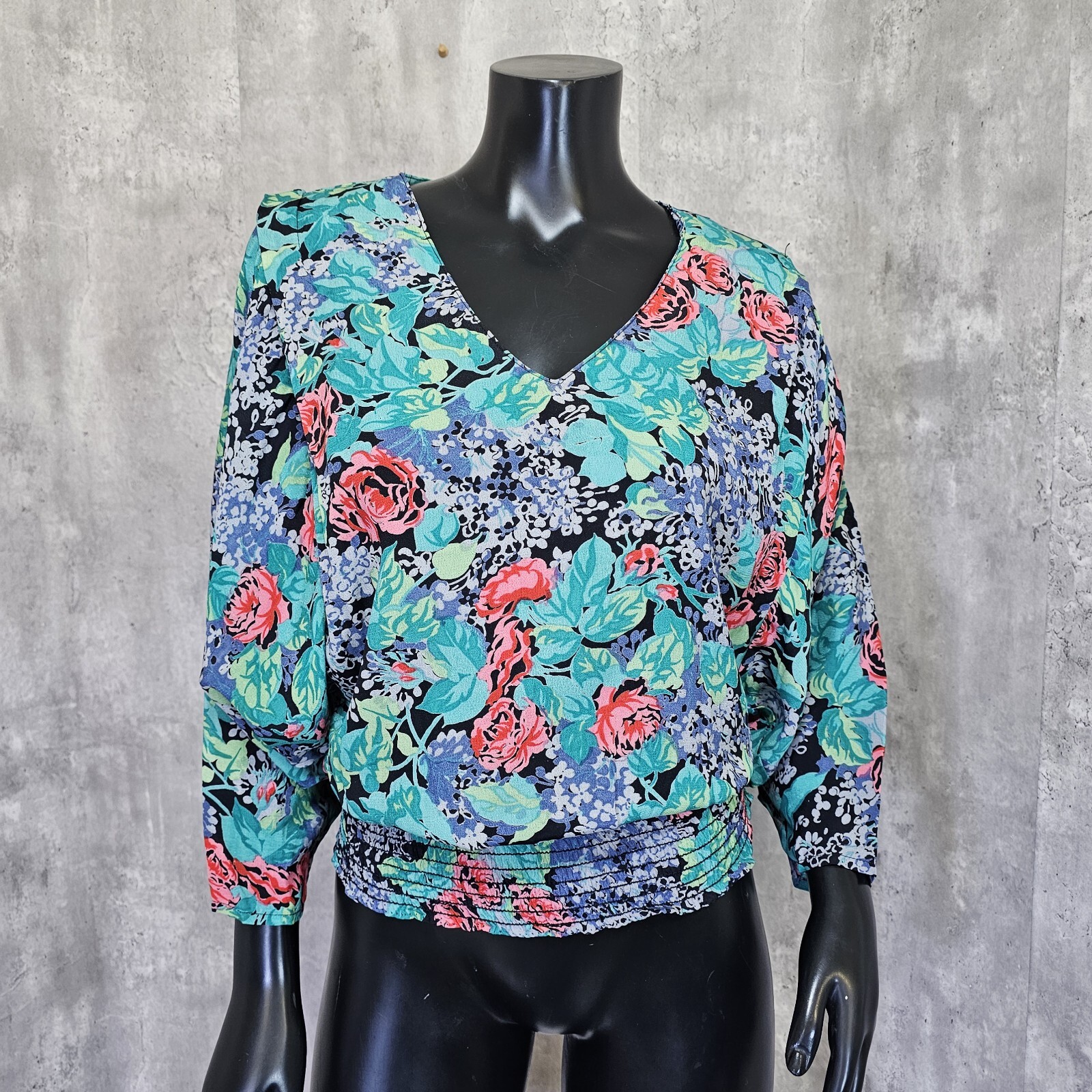 Vintage 70s 80s Irene Kasmer Floral Crepe Batwing Blouse Maxi Skirt Set Outfit