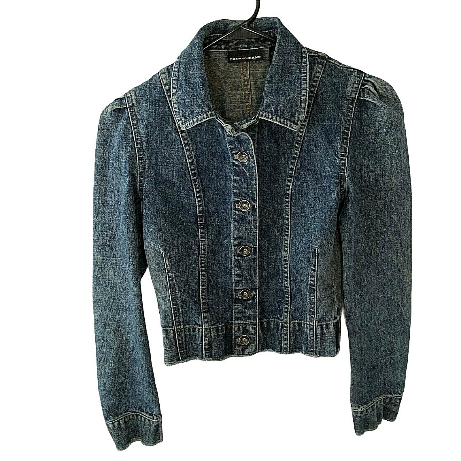 DKNY Jeans Denim Trucker Jacket Womens XS Metal Rivet Button Vintage