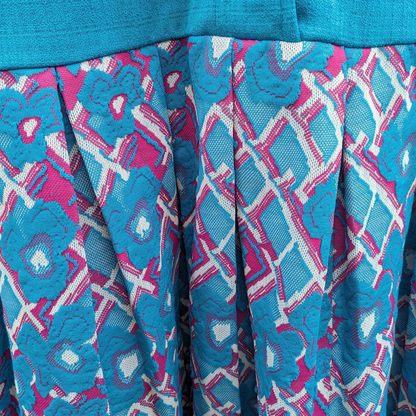 Vintage Mod Scooter Dress Large 60s 70s Blue Pleated Drop Waist Floral Button Up
