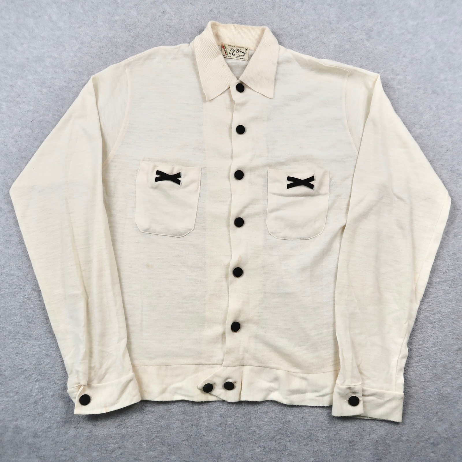 Vintage 60s Di Firenze by Campus Cream Knit Button Up Shirt Womens M Acrylic