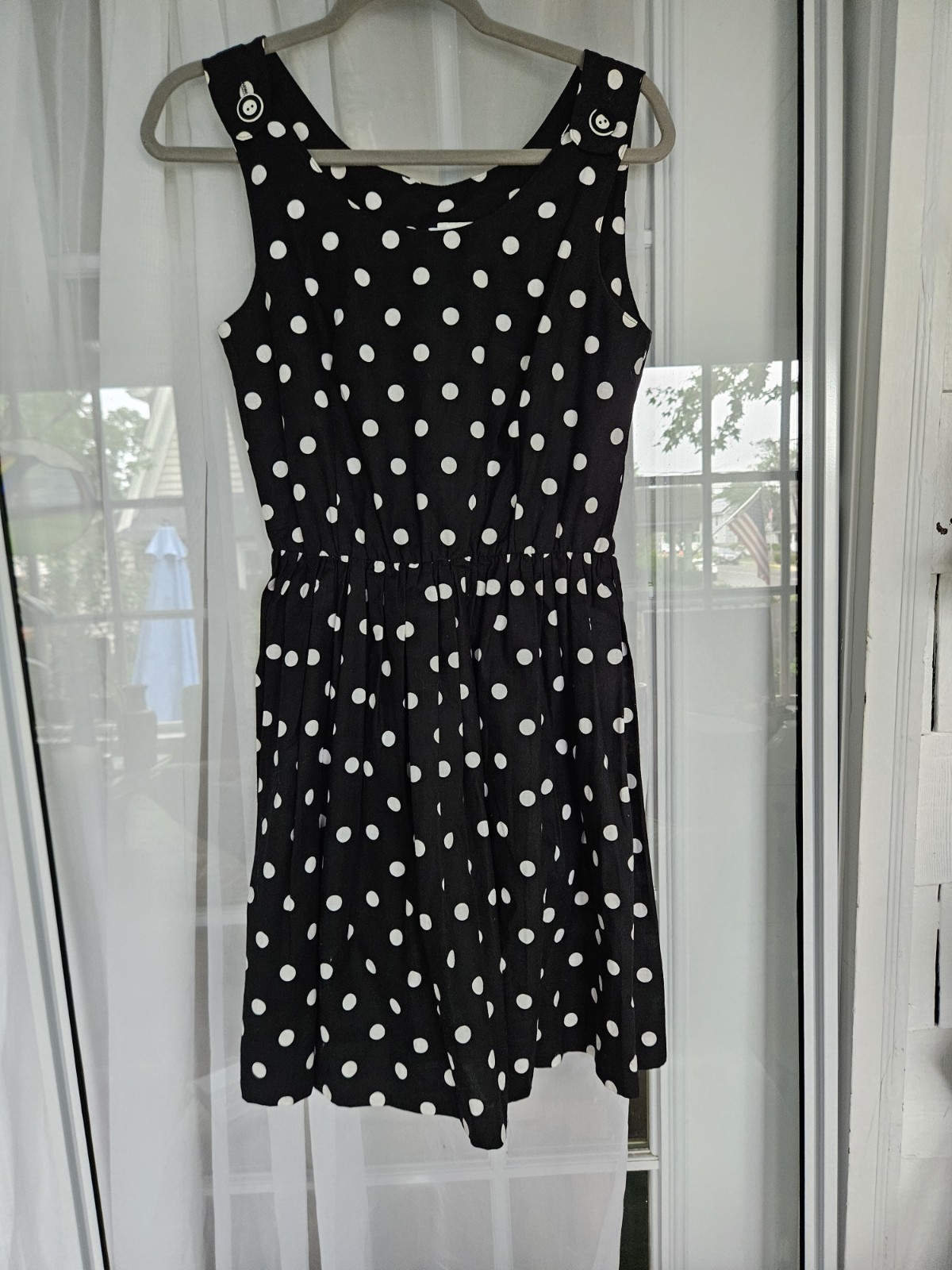 Vintage 80s 90s Blondie and Me Black And White Polka Dot Flare Dress 100% Cotton