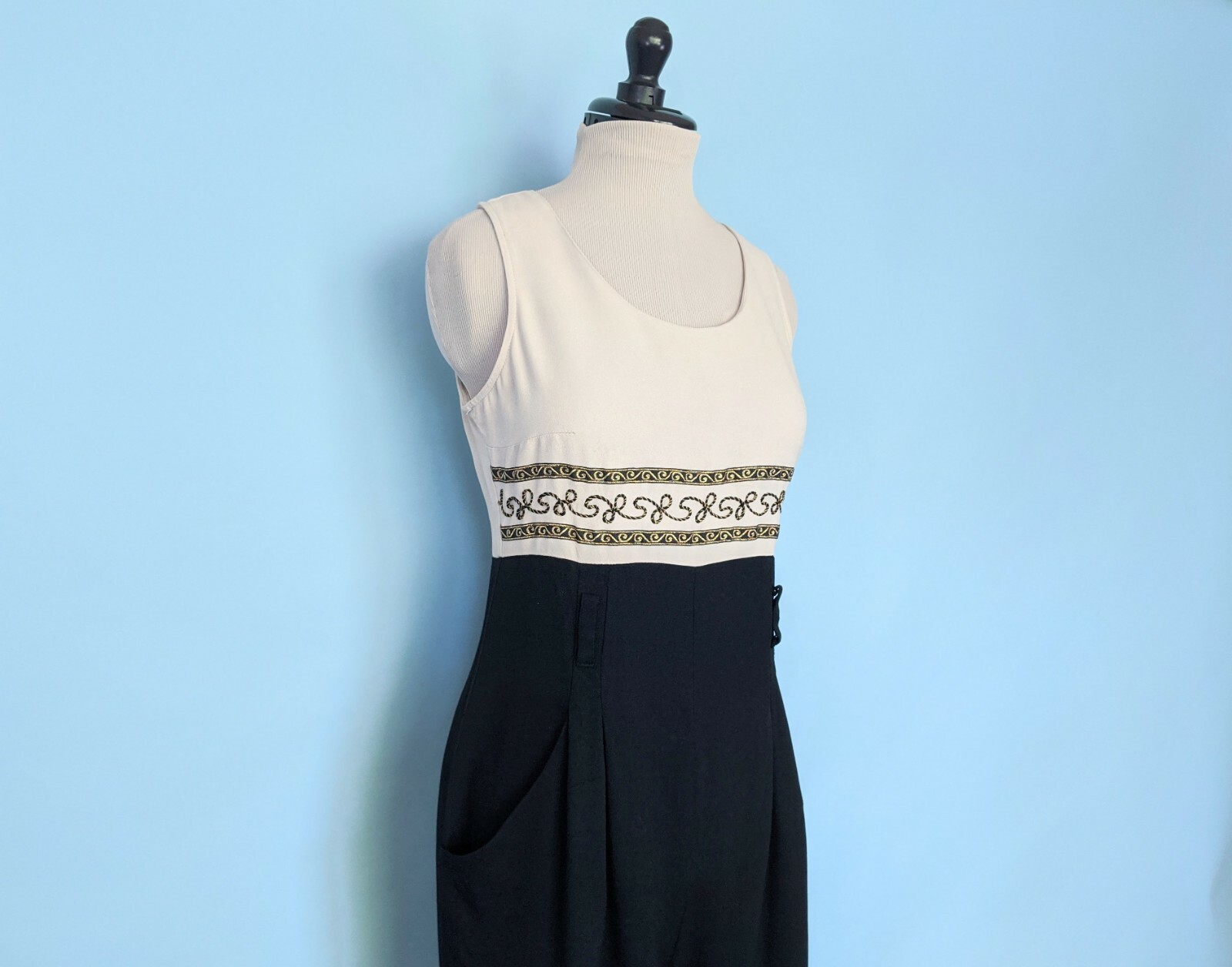 Vintage 60s Two Toned Embroidered Jumpsuit, 1960s Wide Leg Rayon Jumpsuit