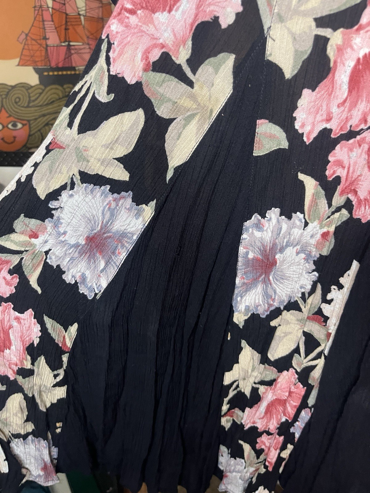 VTG Starina 90s Babydoll Dress in Black Pink Floral Whimsy Grunge Pull-Over~M