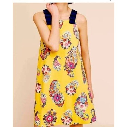 Anthropologie Maeve Sunniva Bright Yellow Floral Shift Dress Size XS