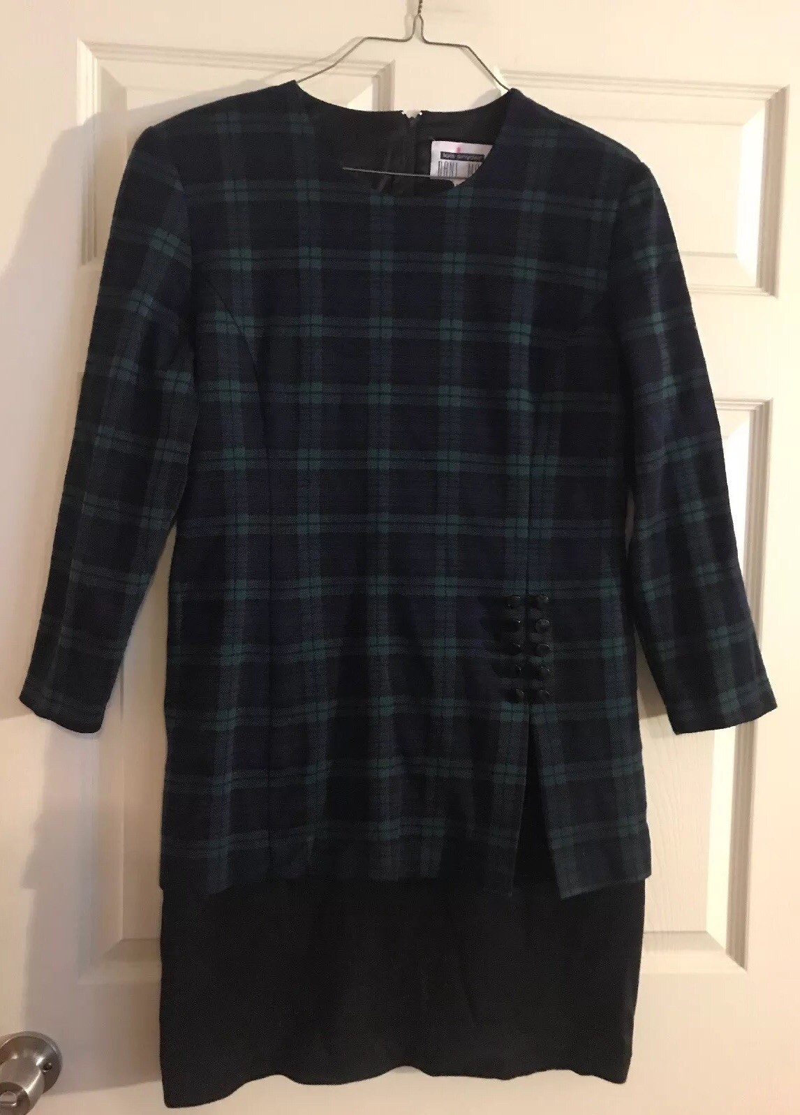 Lois Snyder Dani Max Vintage Blue And Green Plaid Long Sleeve Dress Size 14