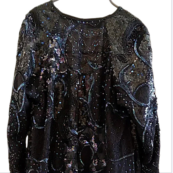 DIANE FREIS Vintage Silk Hand-Made Sequin Butterfly Jacket Resort Cruise ($495)