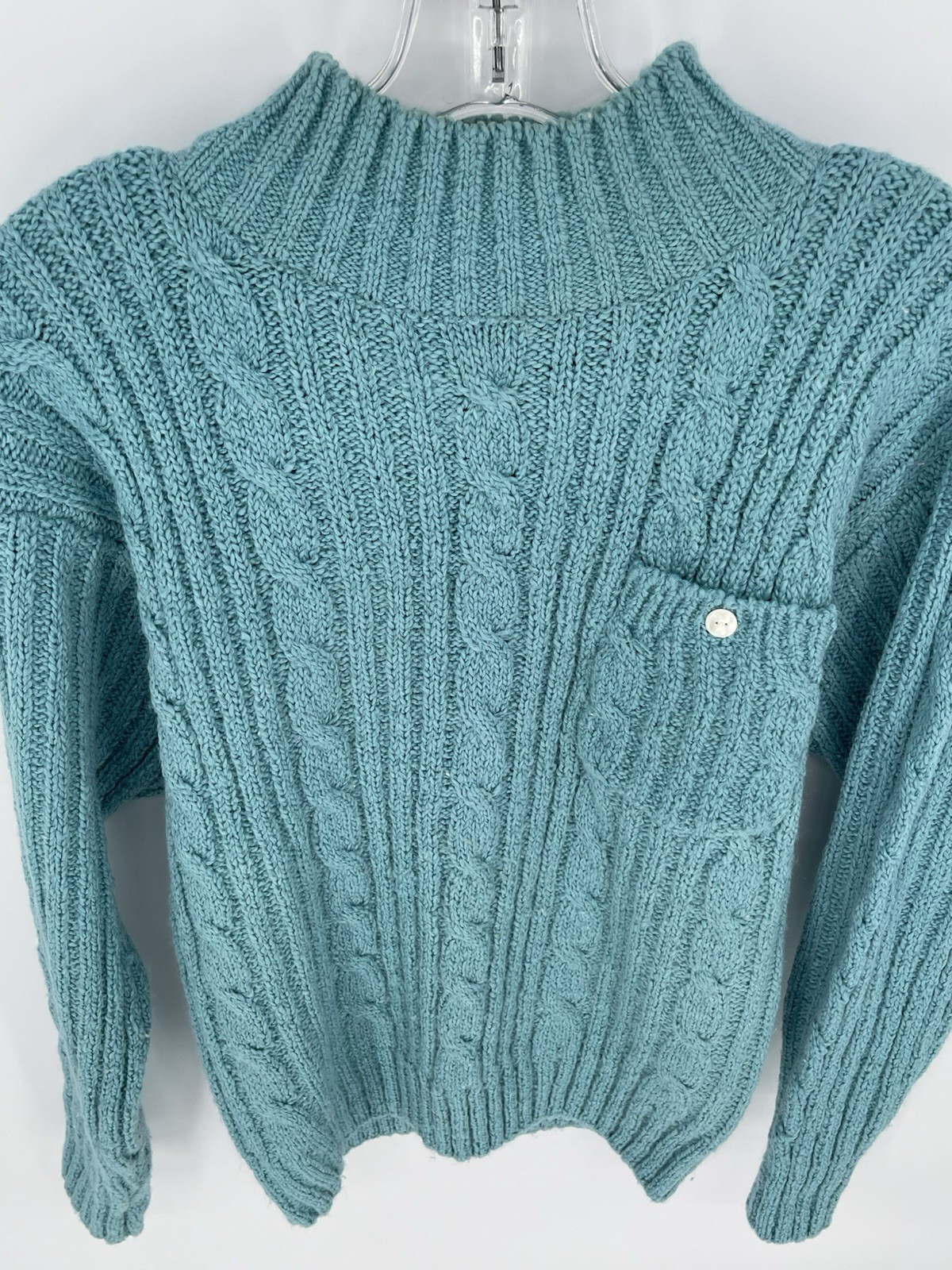 Vintage Sweater Blue Chunky Knit Mock Neck Sz Small Partners Mervyns Womens