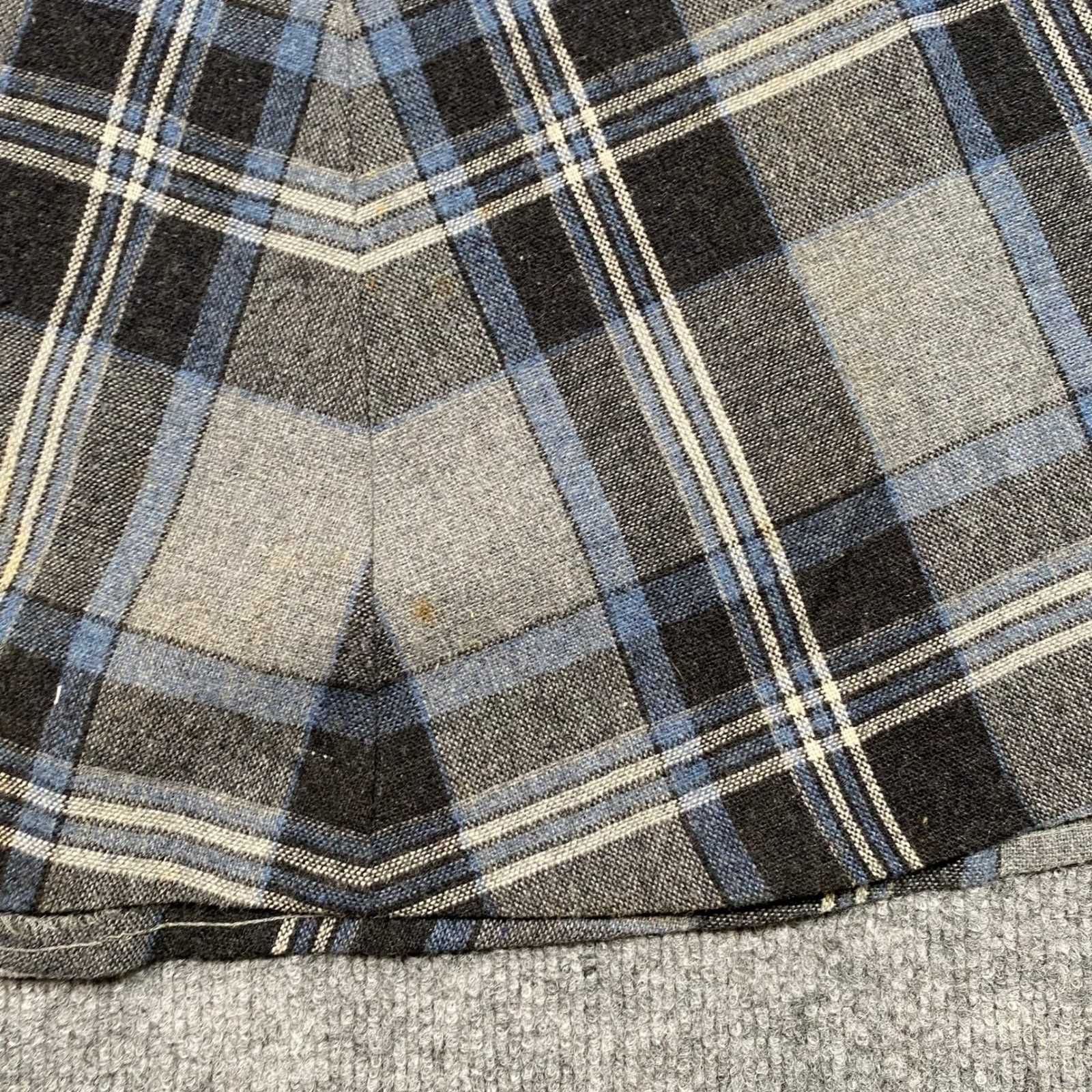 ILGWU Plaid A-Line Midi Skirt Grey Blue High Waist Size 11 USA Made Union Made