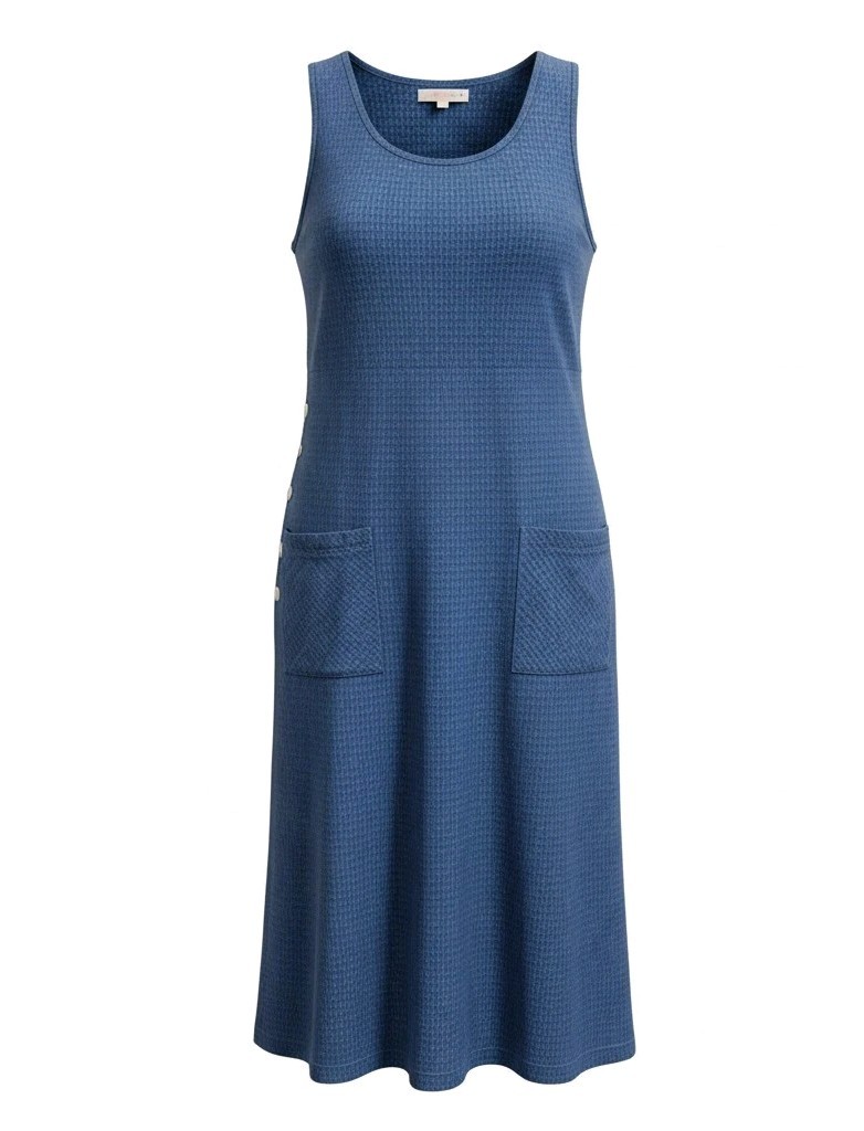 Vintage 90s Original TY Wear Cotton Pinafore Dress Blue Woven Jumper Maxi 12