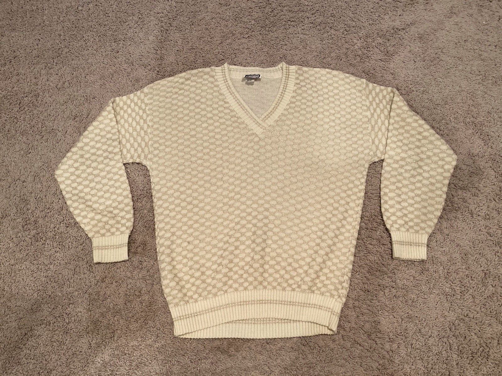 Vintage Kenneth Too Ivory/Gold Sweater Preppy 80s Size L