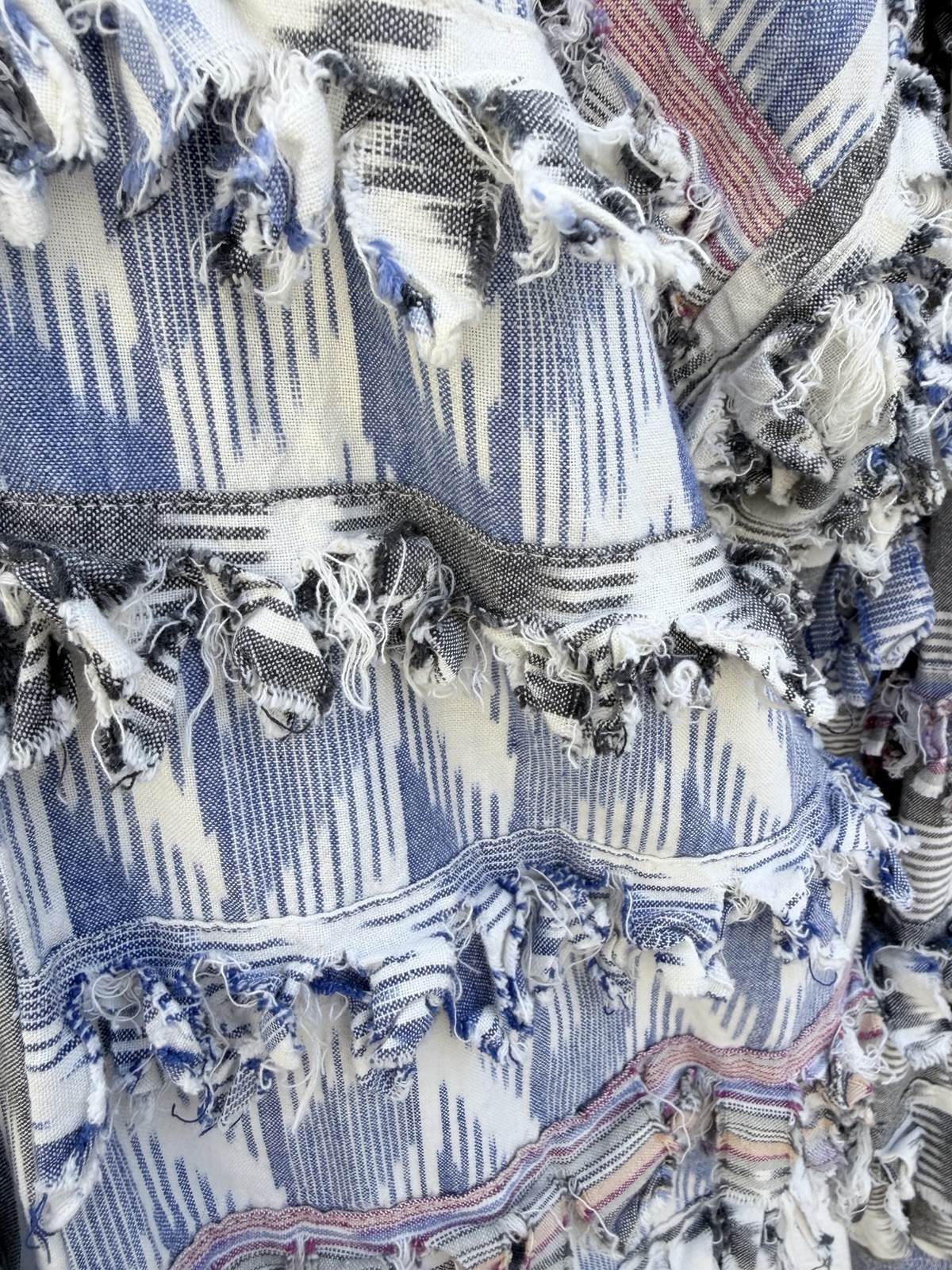 Paula Sweet Muslin Mink Ikat Lightweight Cotton Gray White Blue Jacket LARGE