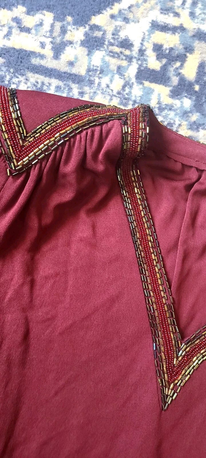 Vintage Union Made Bead Detail 100% Rayon Burgundy Women’s Size 10