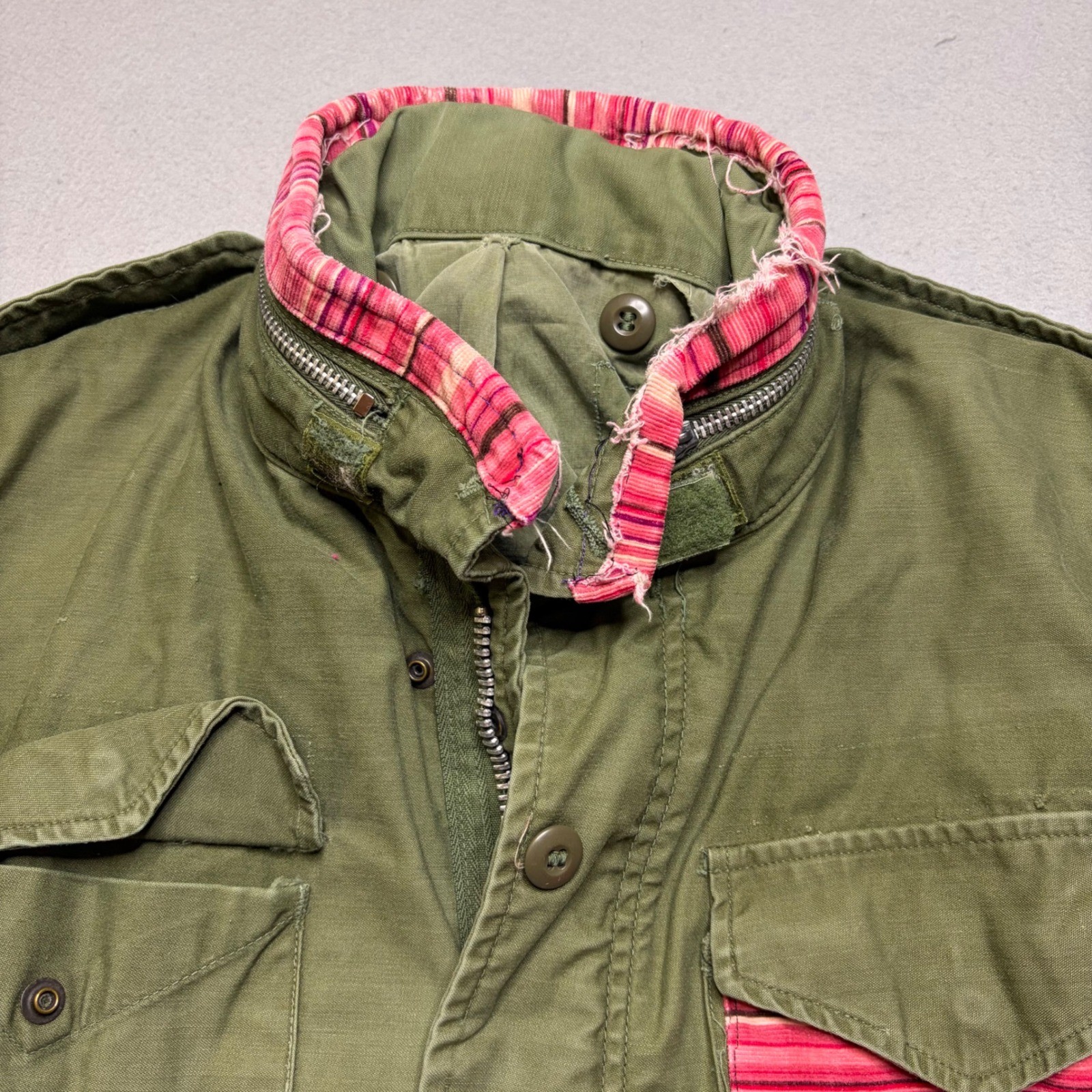 Vintage Military Field Jacket Women M Olive Green Patchwork 90s Distressed M-65