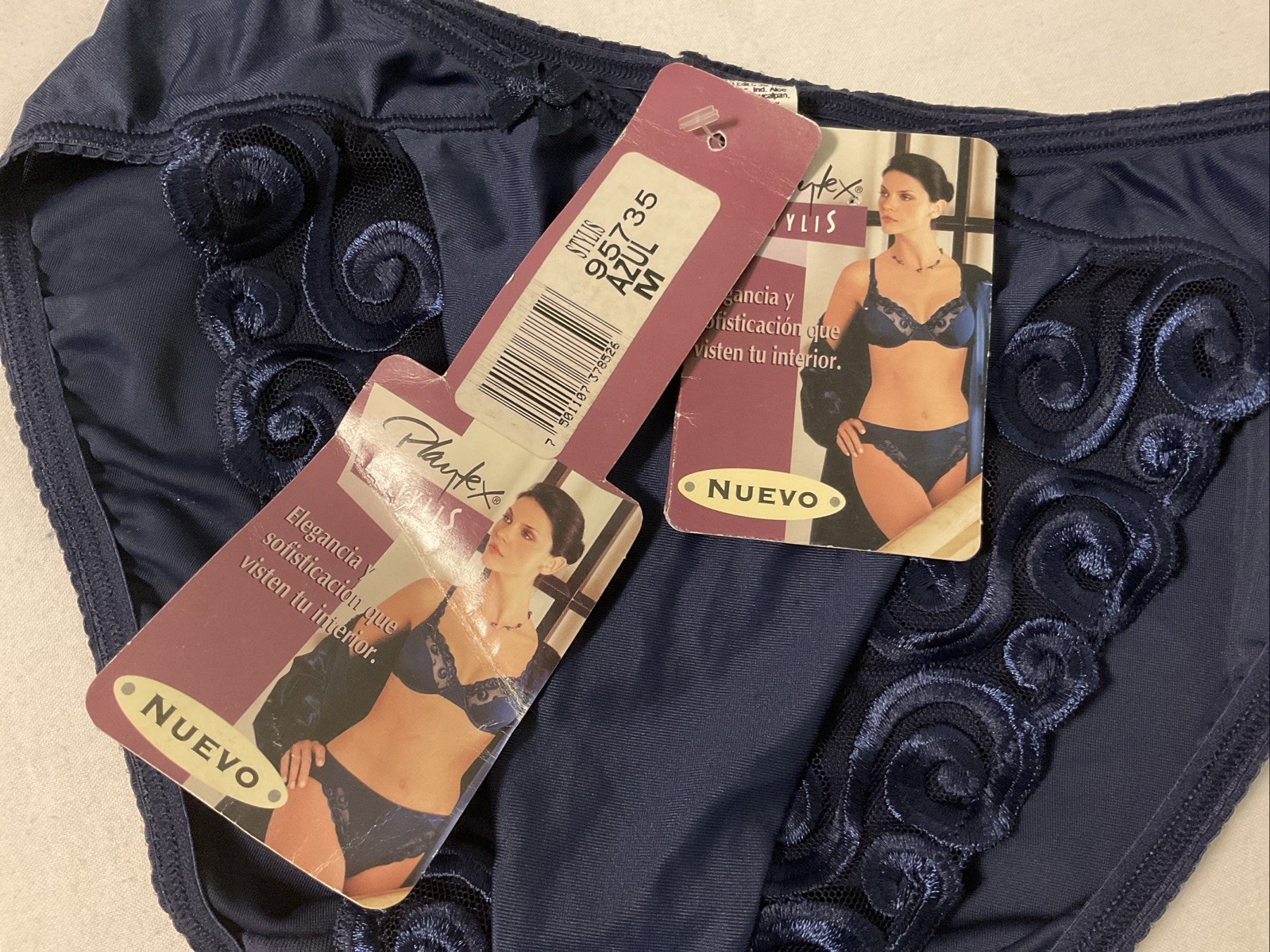 Vintage Y2K PLAYTEX Stylish Blue Liquid Satin Hi-Leg Bikini Panties Medium ÑWT