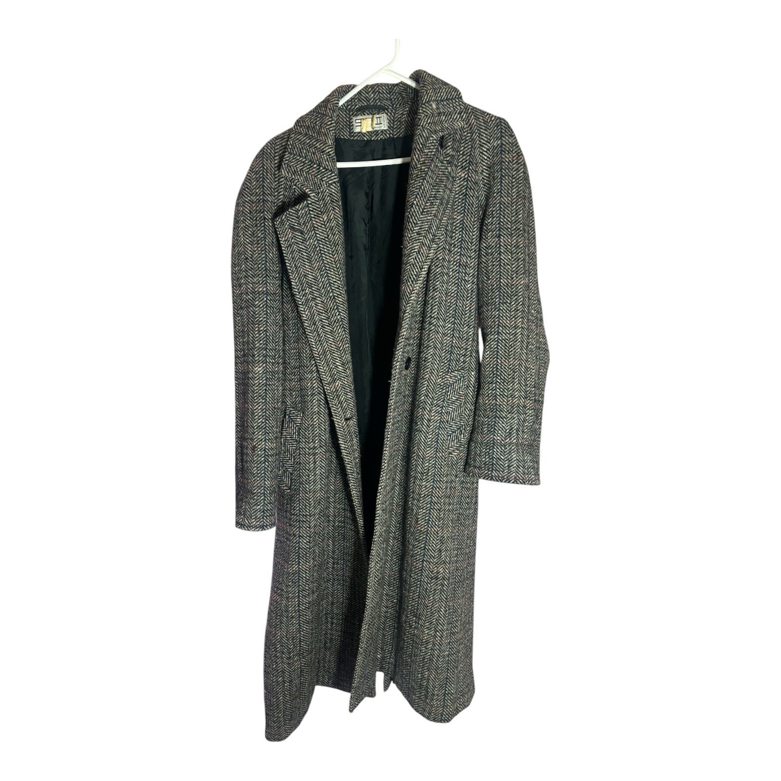 Vtg SB II Bitterman Wool Herringbone Coat Striped Tweed Long Jacket Yugoslavia