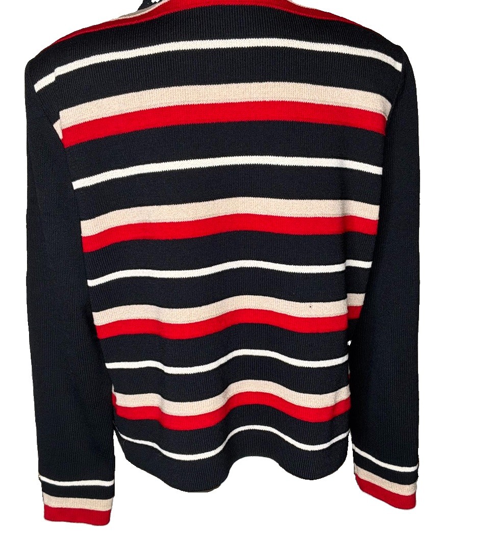 Vintage St John Collection Marie Gray Santana Knit Striped Cardigan Size 14