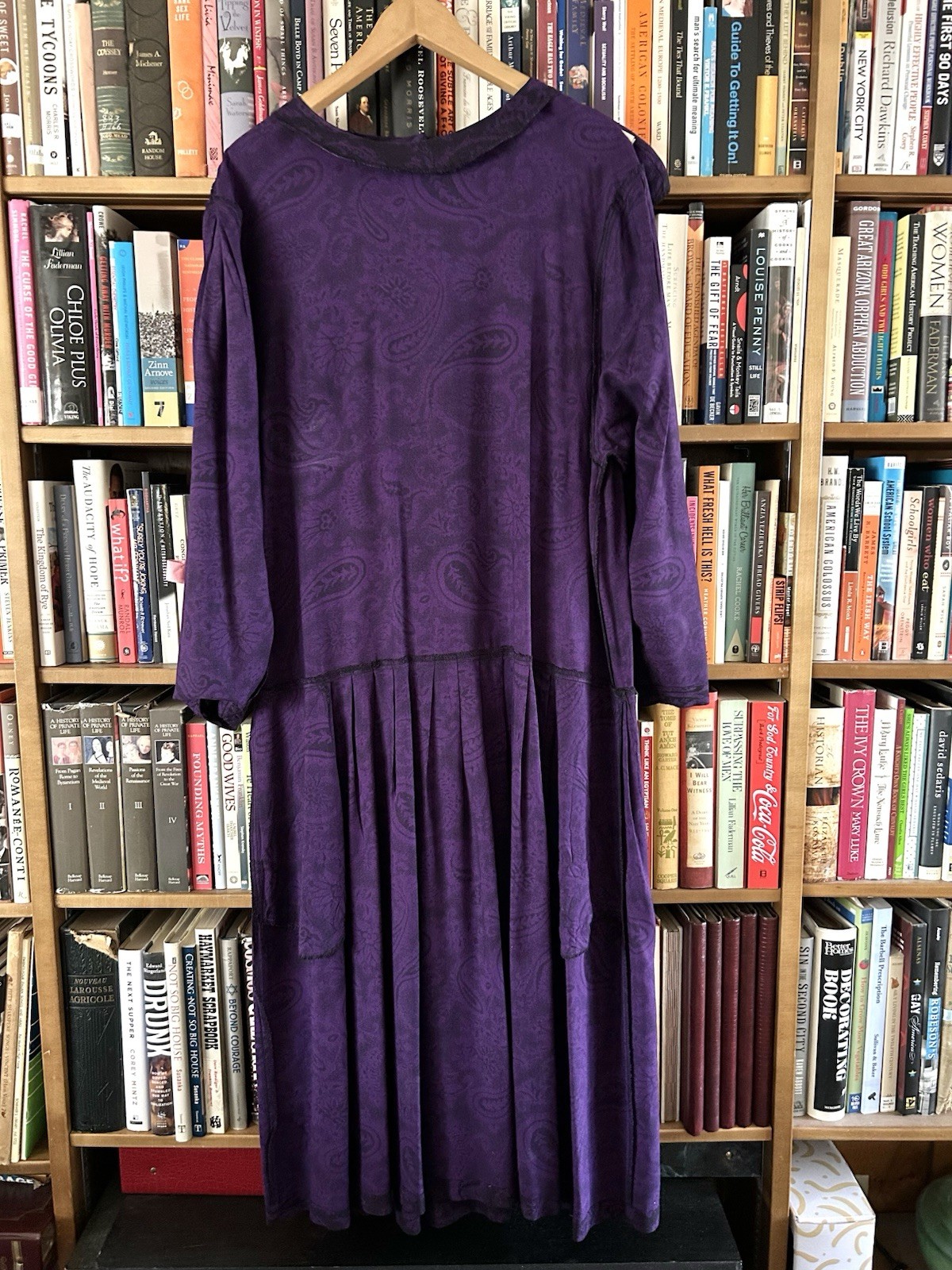 Vintage 80s Compagnie Internationale Express Purple Paisley Drop Waist Dress M