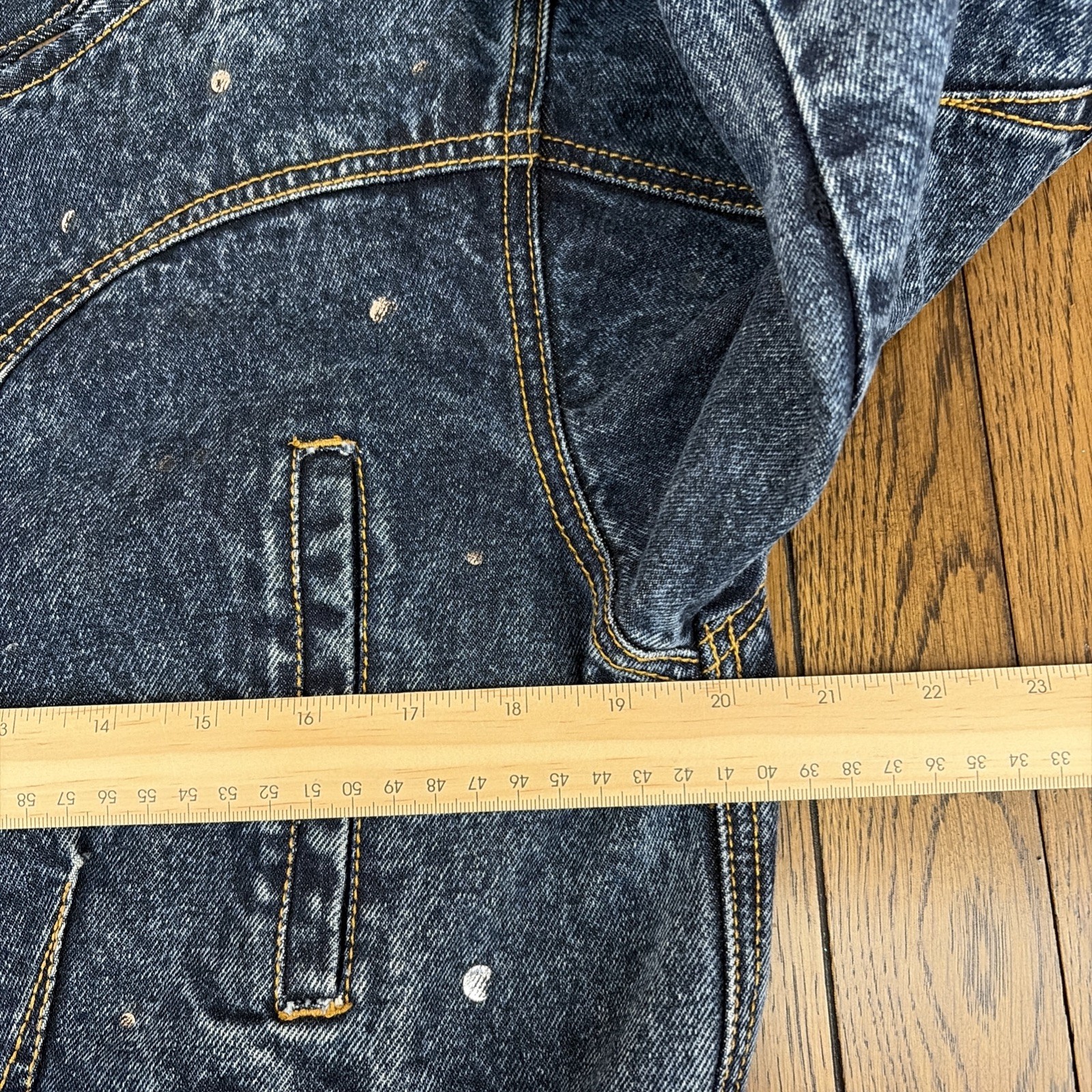 VTG 80s 90s Denim Jacket Nuovo Industriale Sz L WORN THRASHED Glitter Graffiti
