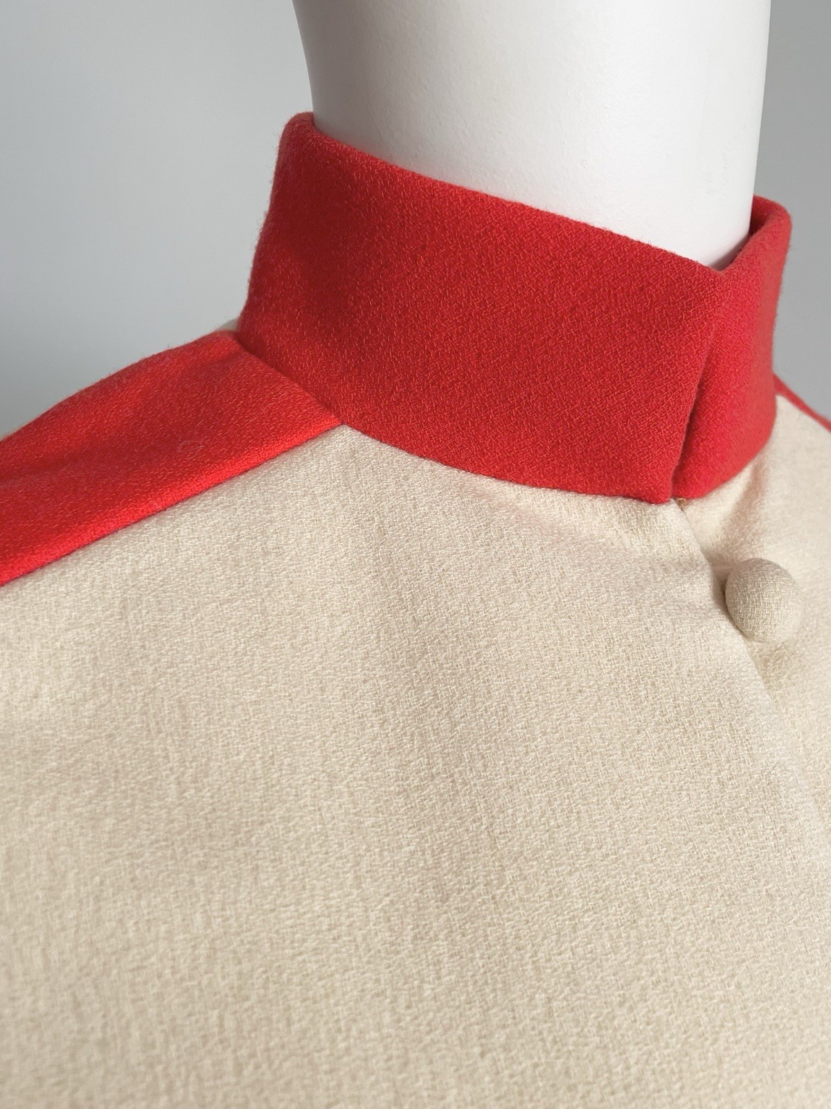 Geoffrey Beene Vintage 1960s Cream Bright Orange High Neck Dress Size Small