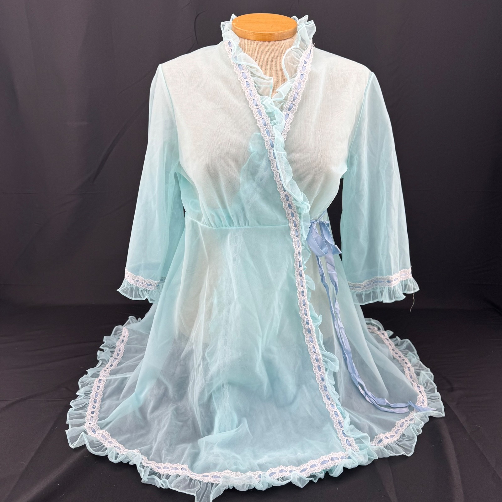 Vintage Slumber Suzy Dreamwear Sheer Blue Peignoir Robe Medium Made in Canada