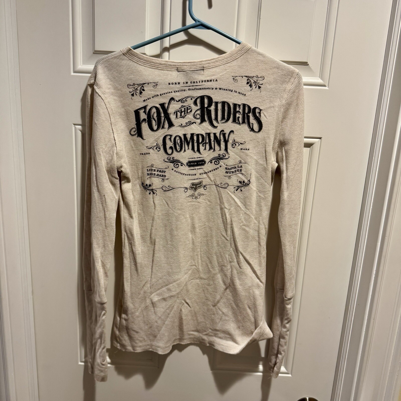 Vintage Fox The Riders Oatmeal Thermal Shirt Large L RARE Racing Motocross ￼