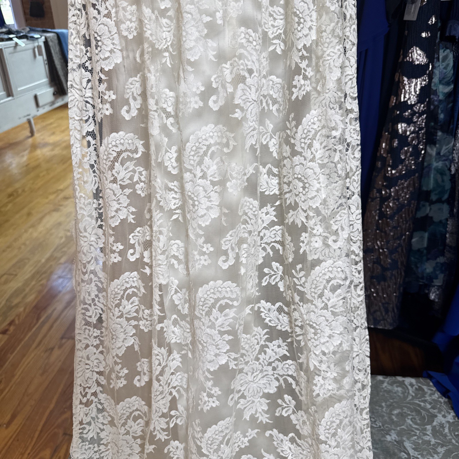 VTG silk wedding gown handmade from 1969 watteau lace train over 7 ft sz 8