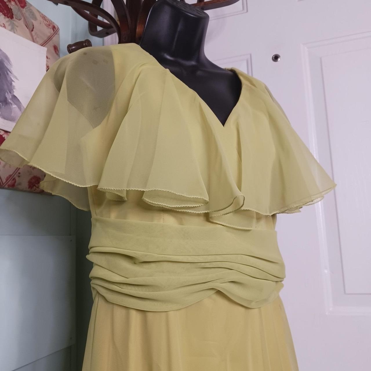 1970s Marita by Anthony Muto Chartreuse Evening Dress Rouche Flowy