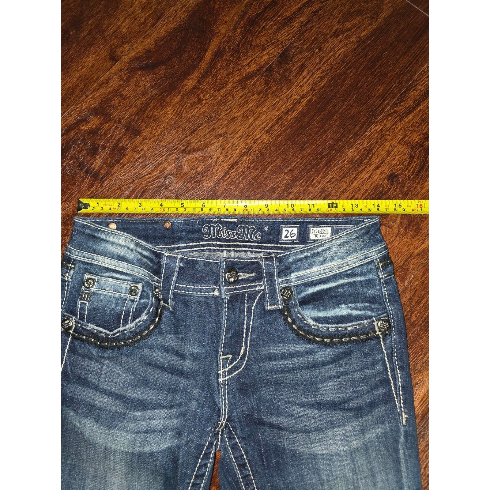 Miss Me Flare Jeans Women’s Size 26 Medium Wash Rhinestone Bling Pockets Y2K