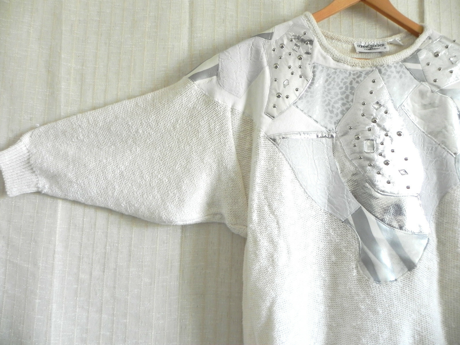 Vtg Bonnie Boerer Sweater Embellisments 3/4 Bat-Wing Sleeve OVER-SIZED Size S