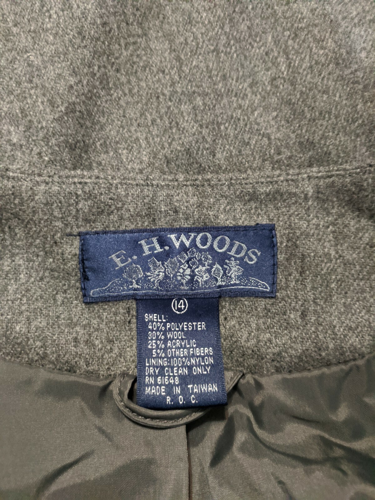 VTG E.H. Woods Gray Wool Blend Lined Blazer Jacket Buttons Sz 14 Extra Large XL