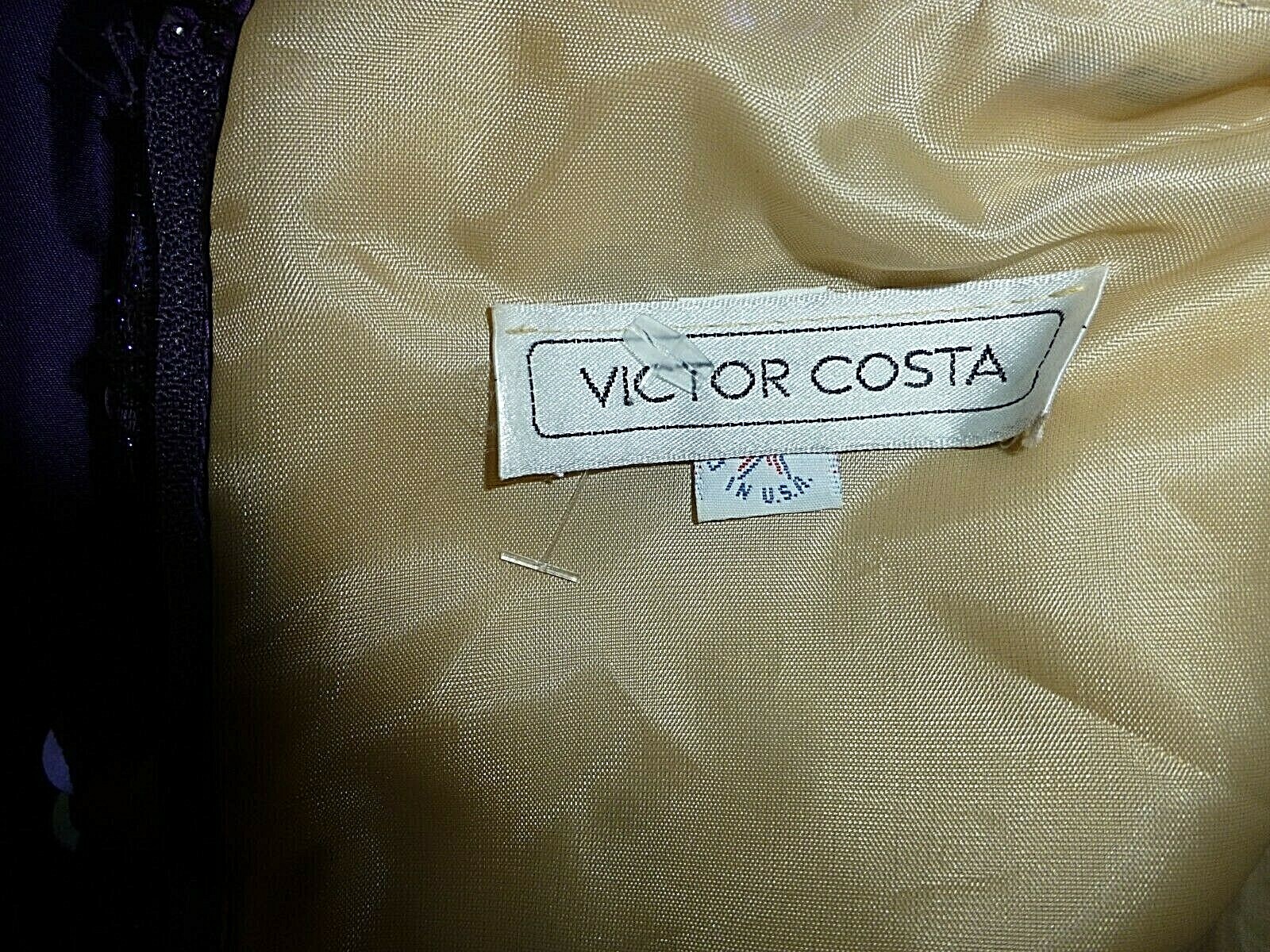 Vtg 80s VICTOR COSTA TAFFETA sequins Lace Evening FORMAL Ball GOWN maxi Dress XL