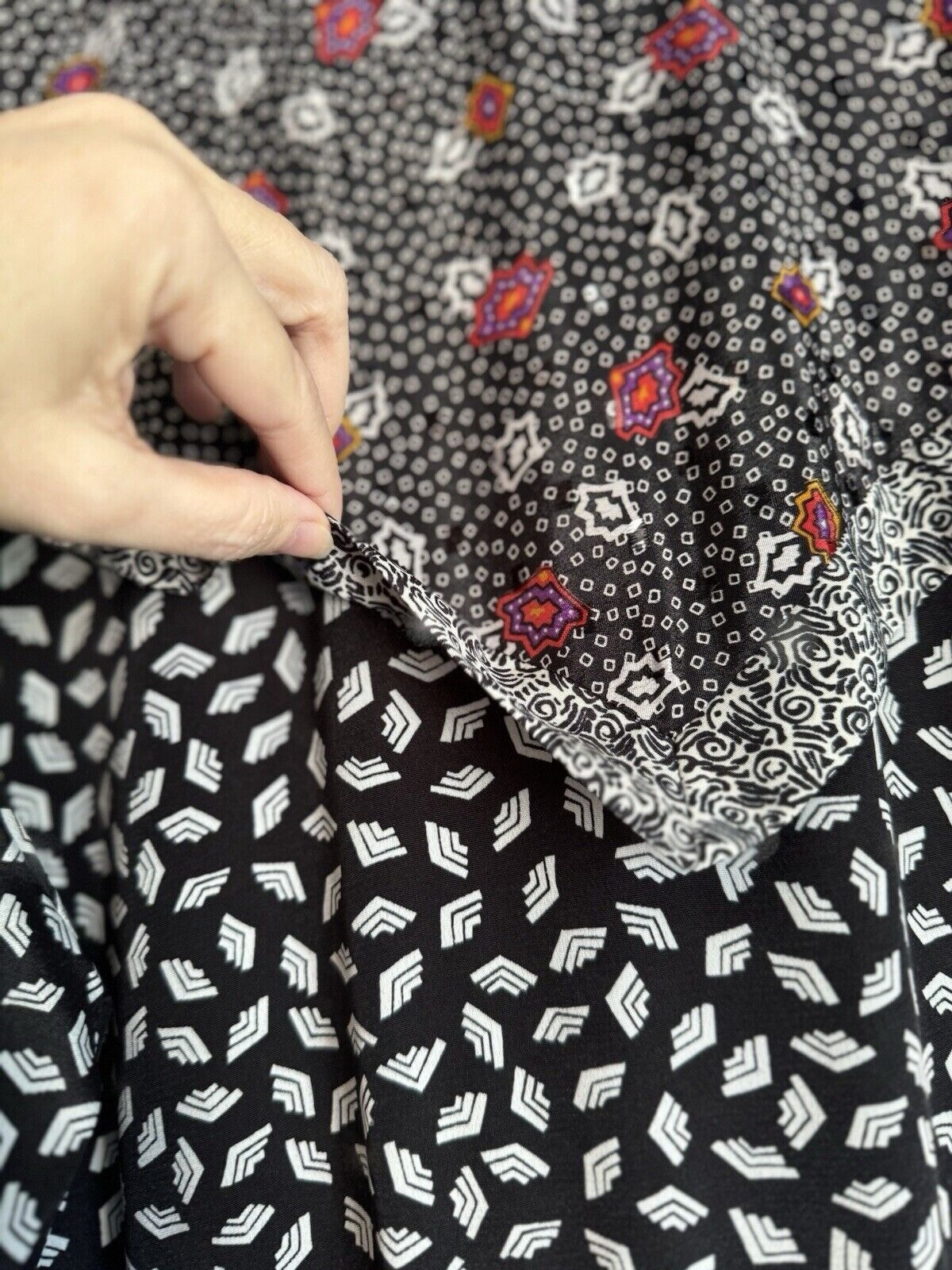 VTG Susan Freis Womens Large Smocked Waist Dress Mixed Print Puff Sleeve Cottage
