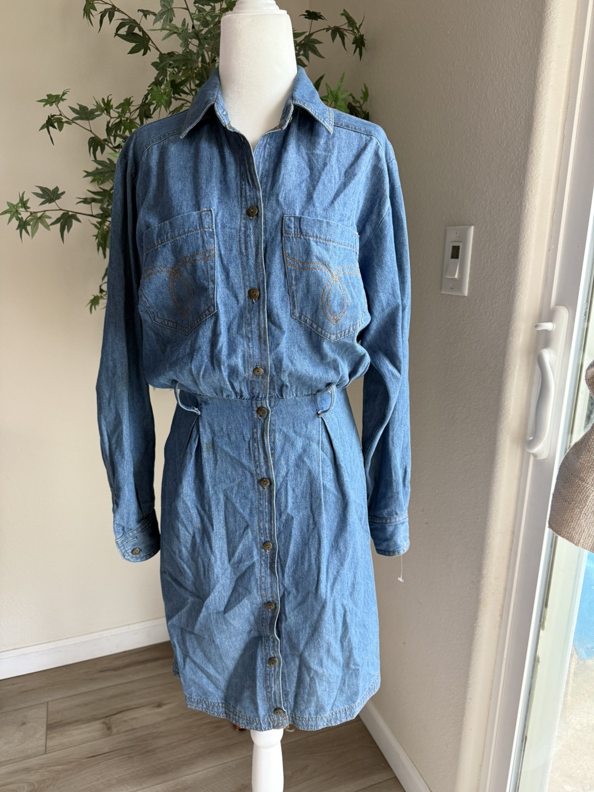 VTG Bonnie Strauss Denim Western Shirt Dress Cowgrl Style Button Front SZ 4 USA