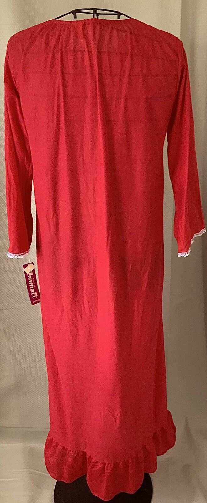 Vtg Glencraft Red Nightgown Embroidered Floral Detail—Union Made – SZ MED – NWT