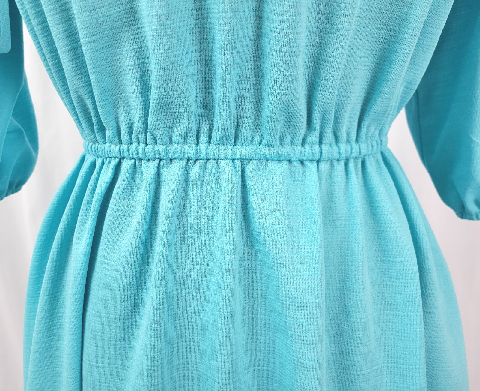 Vtg Ms Sugar Turquoise Dress w Elastic Waist/Rounded Yoke/Raglan Sleeves M/L?