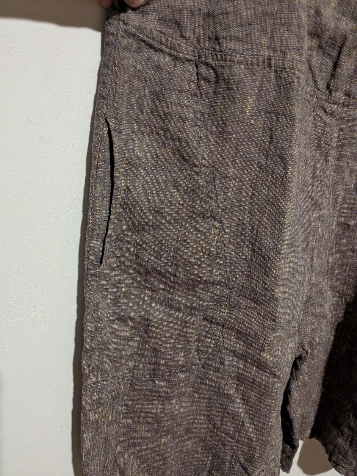 Vintage FLAX Jeanne Engelhart Crossweave Linen Short Overall Pockets M