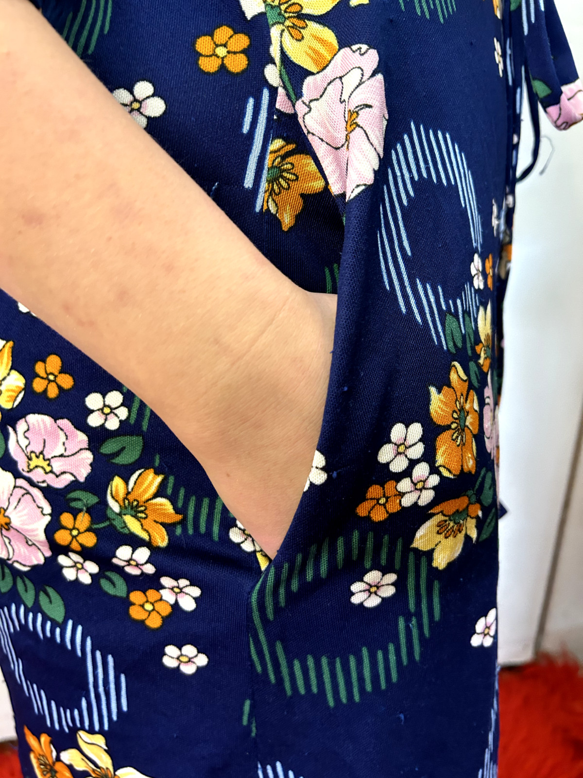 Vintage 1980s Stand Collar Shirt Waist Dress Blue Floral Polyester Buttons AU 14