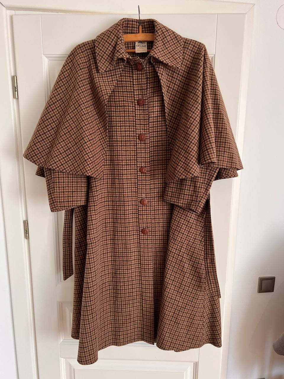 celine vintage wool coat houndstooth sherlock holmes