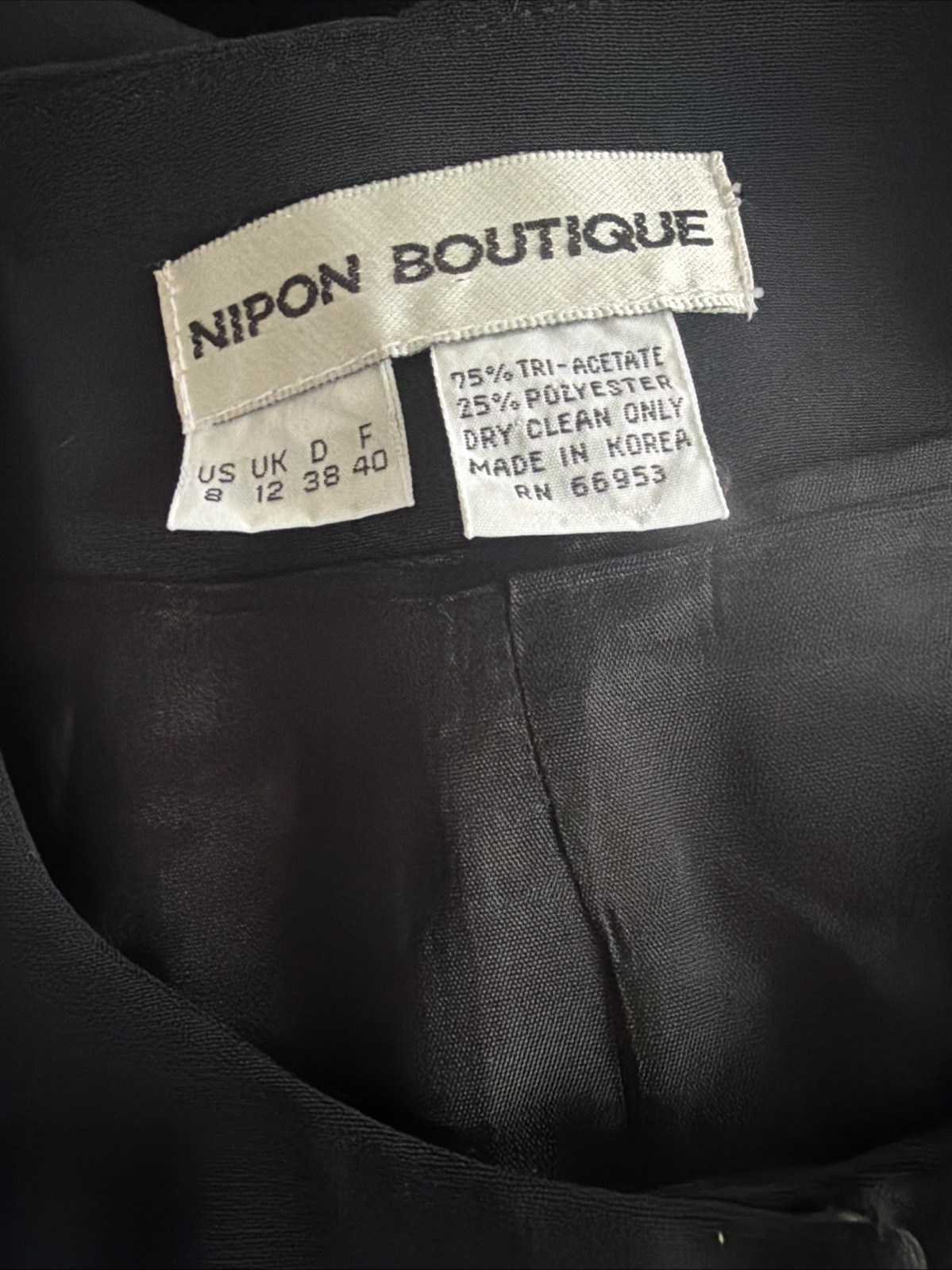 Vintage ‘80s Nipon Boutique Black Crepe & Satin Dress Long Sleeve Bow 8 Small