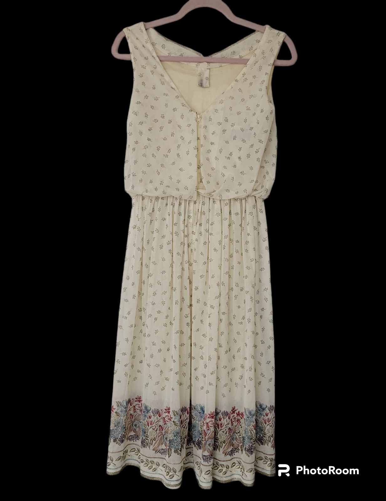 Vtg 60s Spring Dress Floral Sleeveless Size Small Ivory