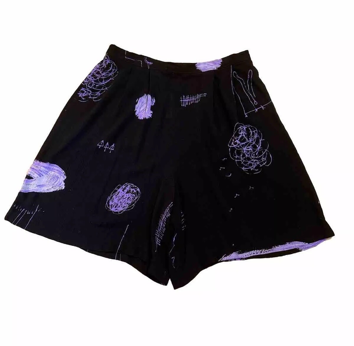 Sharon Anthoney Vintage Rayon Shorts 80s Line Work Design- Elastic- Art Print
