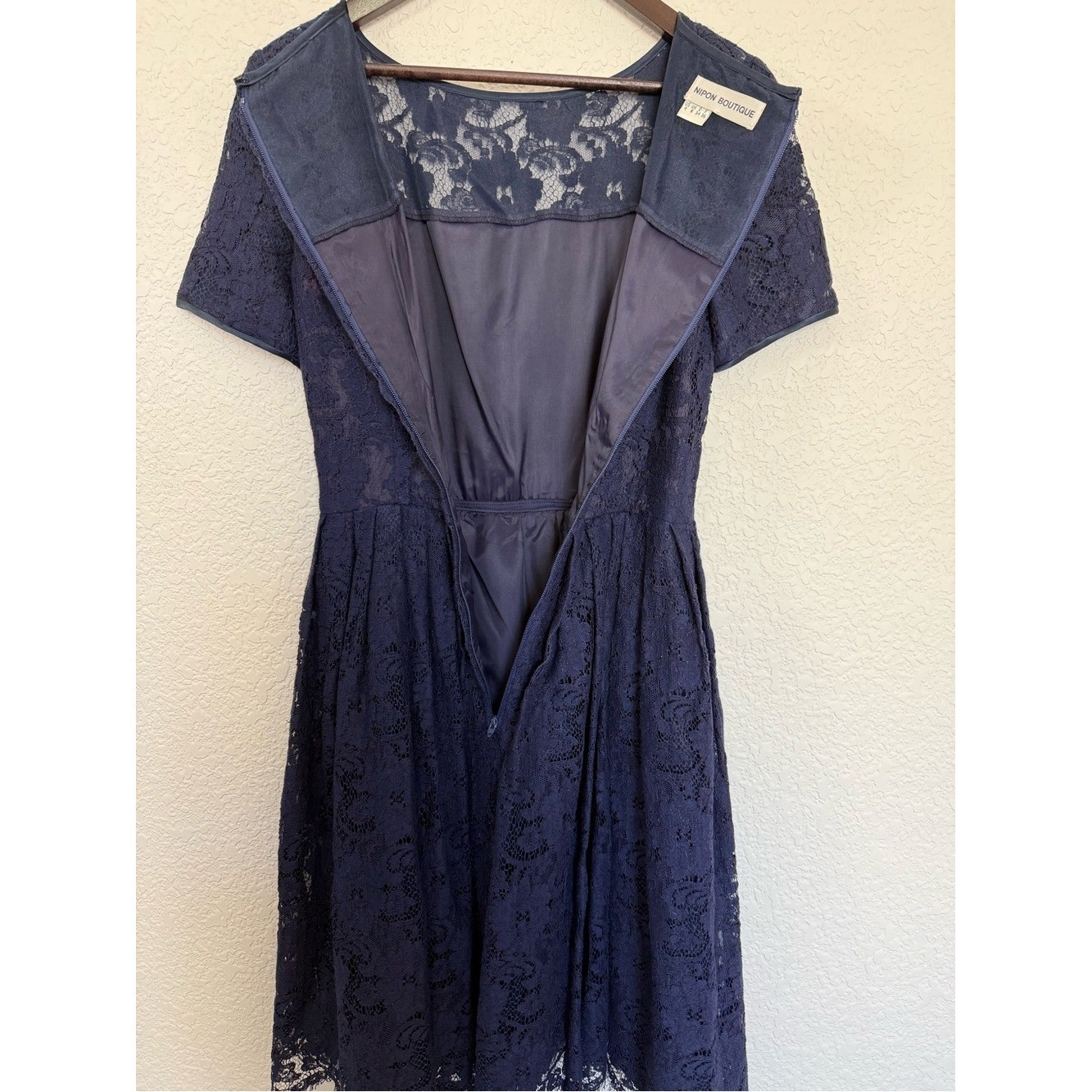 Vintage Nipon Boutique Lace Fit & Flare Dress | Navy Blue | Romantic | Size 4