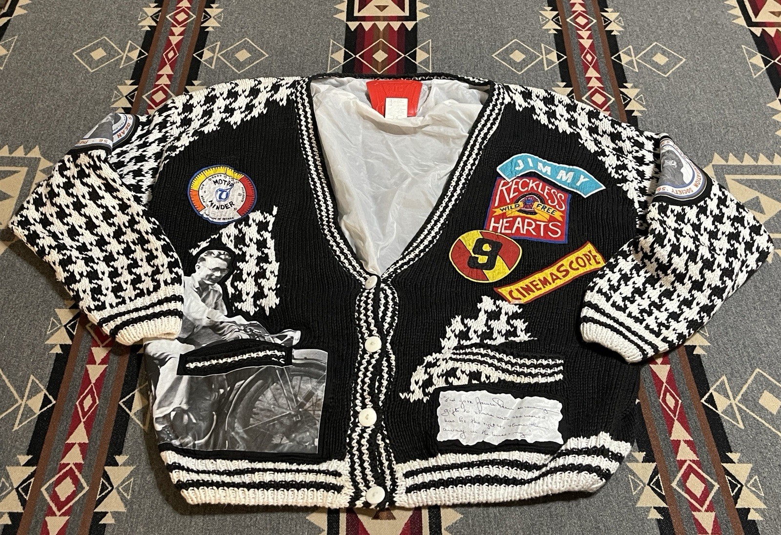 NO! James Dean Patchwork Knit Moto Cardigan Vintage OS Q4